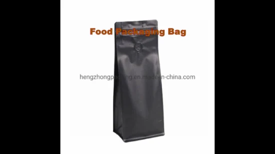 Borsa per imballaggio alimentare con cerniera a fondo piatto in carta kraft nera stampata personalizzata biodegradabile per chicchi di caffè