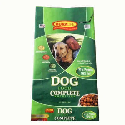 Confezione per animali domestici certificata SGS Borsa per cibo per cani in tessuto laminato BOPP da 25 libbre e 50 libbre